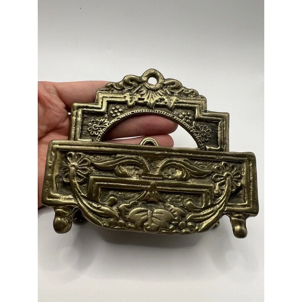 Vintage Brass Wall Mail Holder Letter Rack Ornate Decorative Denmark Style